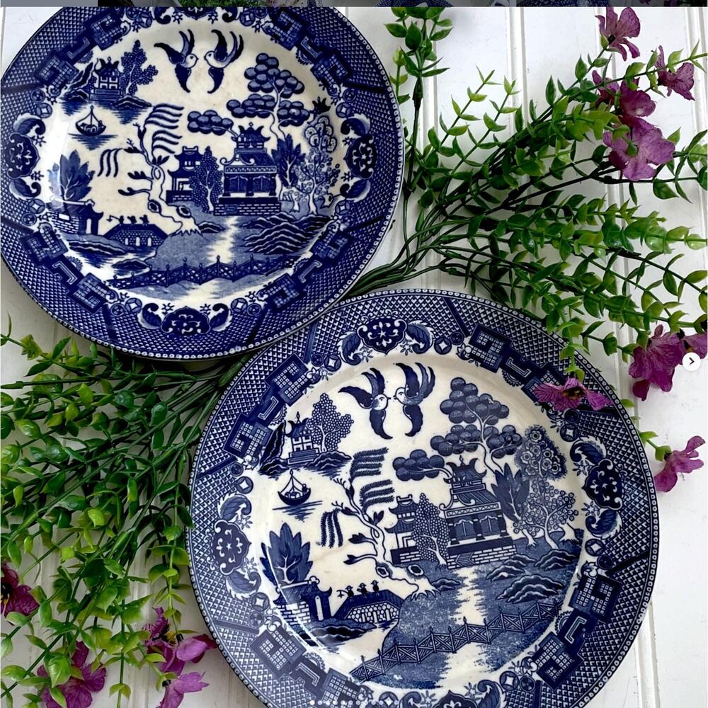 Vintage Blue Willow Pattern Dinnerware Japan Plates, PAIR